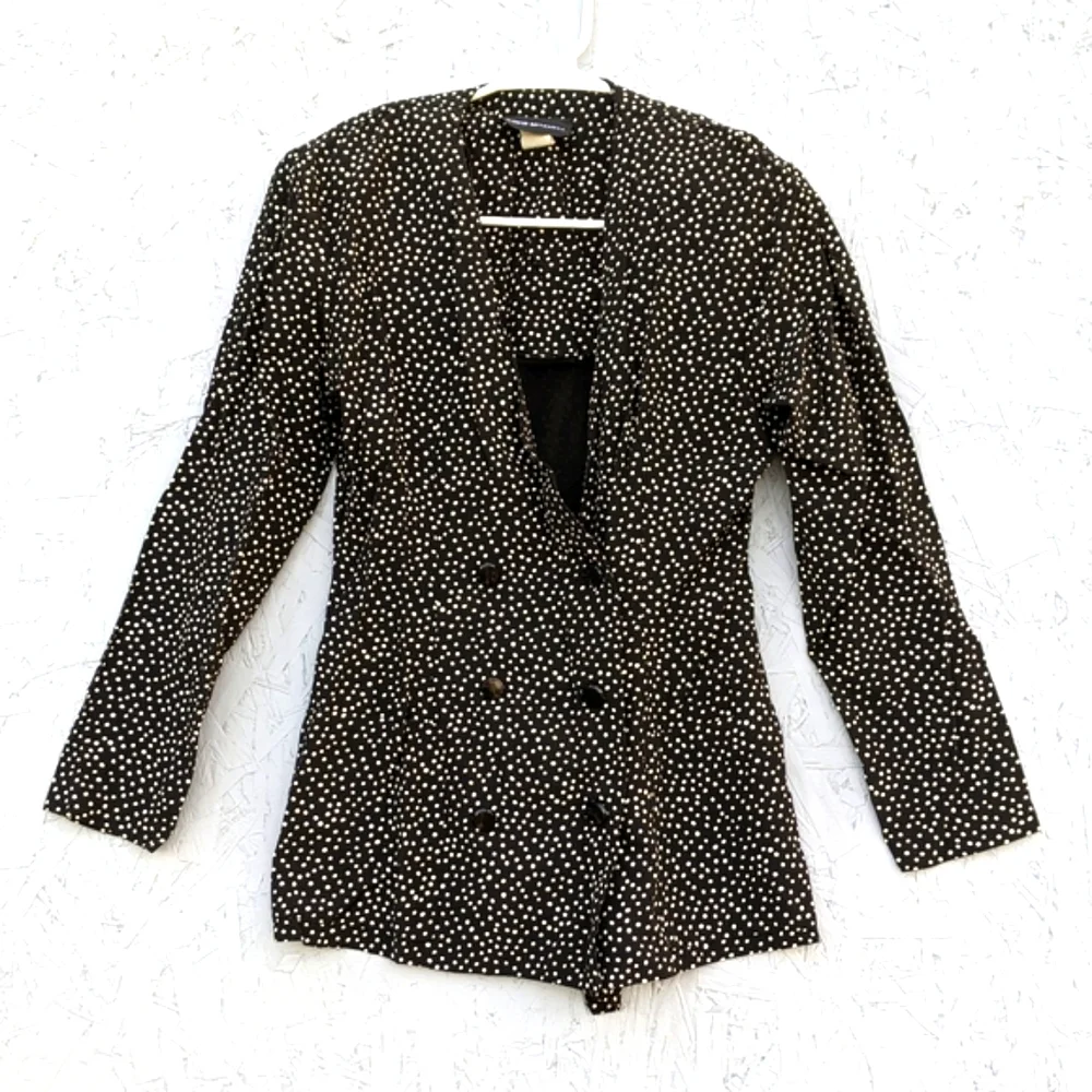 Vintage David Mitchell Black Polkadot Ruffle Skirt Blazer Suit Set Vtg 5/6 Med - Picture 4 of 16